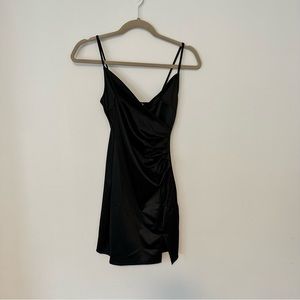 Pink Lily Hidden Romance Black Satin Mini Dress